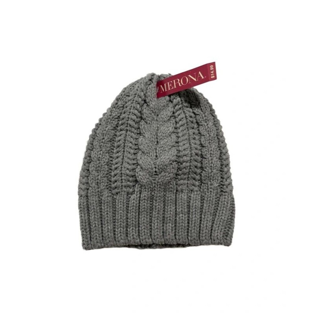 NWT Merona Grey Cable Knit Beanie - Thick Cozy Winter Hat OSFM